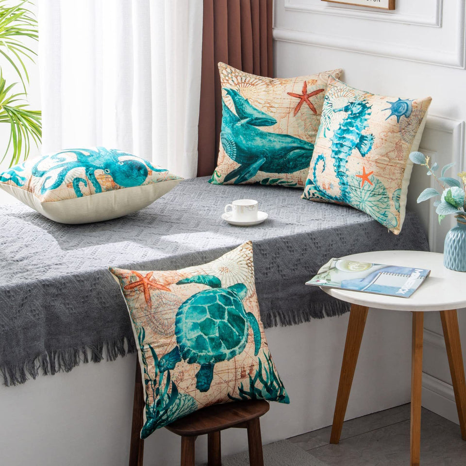 Cushion Covers Sea Turtle Printed Throw Pillow Cases For Home
