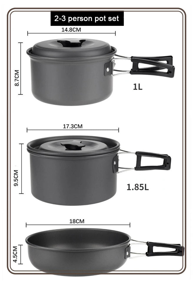 Camping Cookware Set for 1-7 Persons, Lightweight and Portable
