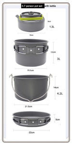 Camping Cookware Set for 1-7 Persons, Lightweight and Portable