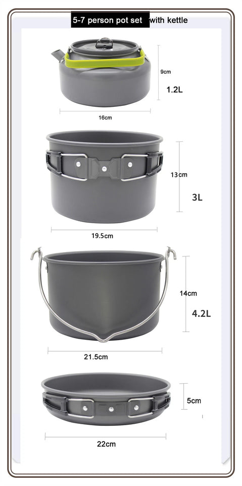 Camping Cookware Set for 1-7 Persons, Lightweight and Portable