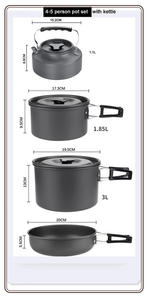 Camping Cookware Set for 1-7 Persons, Lightweight and Portable