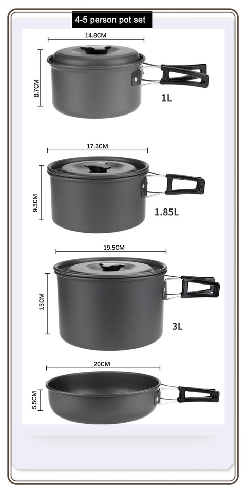 Camping Cookware Set for 1-7 Persons, Lightweight and Portable